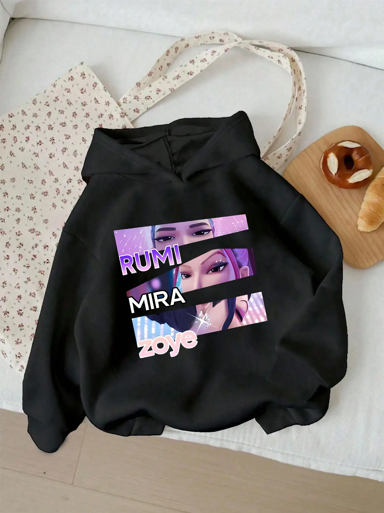 Girls' Kpop Hunter Series Hoodie, Long Sleeve Cartoon Print Pullover, Casual Comfortable Spring & Fall Fashion, Fitted Style