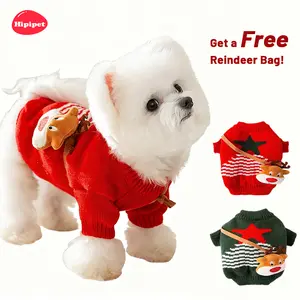 [HipiPet] Winter & Fall Dog Festive Reindeer Knit Sweater | Must - Have Pet Clothes for Christmas, Halloween & New Year, Warm & Eye - Catching!