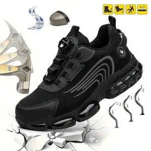 Men's Breathable Work Safety Shoes Anti Slip Anti Smashing Anti Puncture Mesh Design Black Closed Toe Protective Footwear for Construction Worker