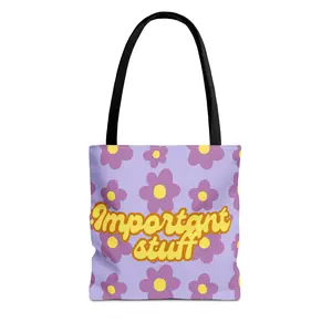 Canvas Tote Bag with Purple Flowers, Cute Reusable eco friendly Shopping Bag