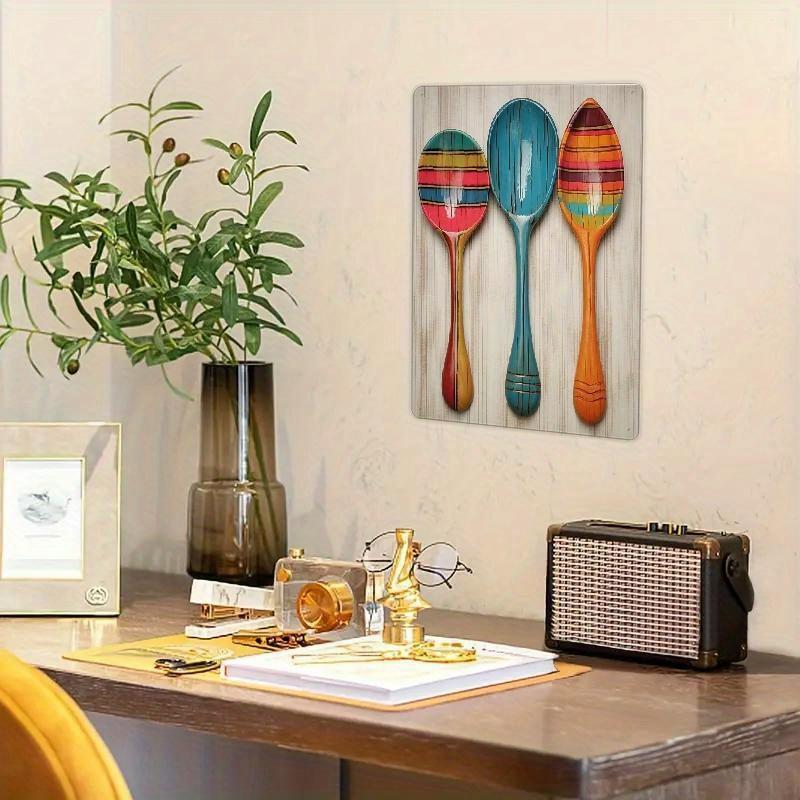 Wooden Spoon Pattern Metal Sign, Creative Spoon Wall Decor, Wall Art for Home Kitchen Dining Room Bar Coffee Shop