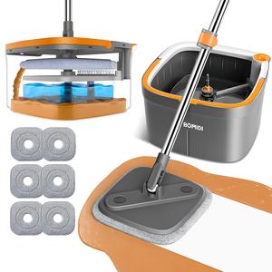 BOMIDI  Spin Mop and Bucket Set, Includes Dual Compartment Mop Bucket with Thick Washable Microfiber Pads for Home Cleaning