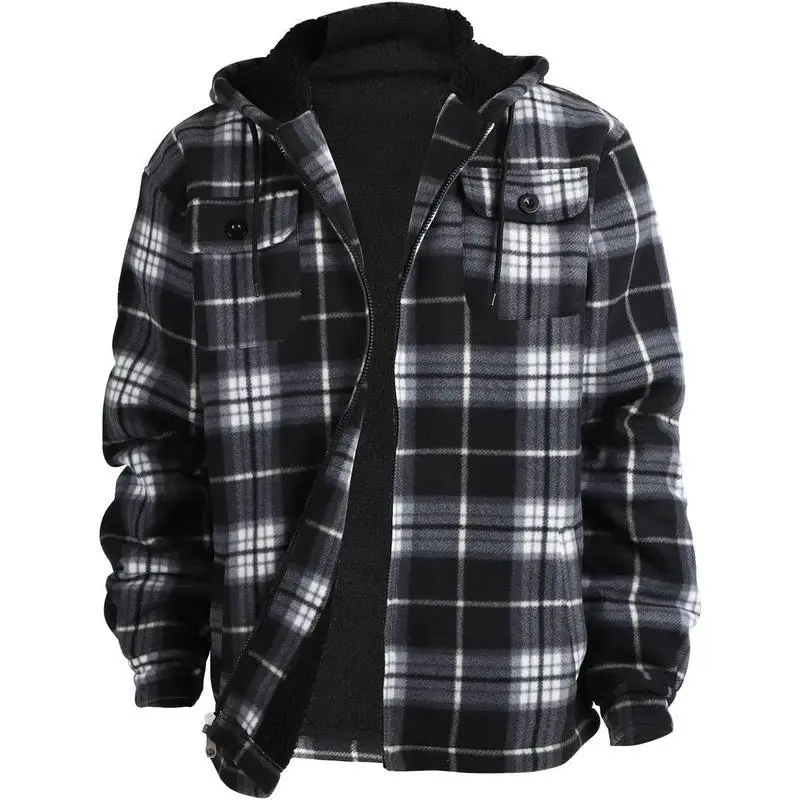 Men Heavy Sherpa Lined Fleece Plaid Flannel Jacket Zip Up Hoodies Warm Winter Coats Big Tall ,comfort wear men fashion summer fashion