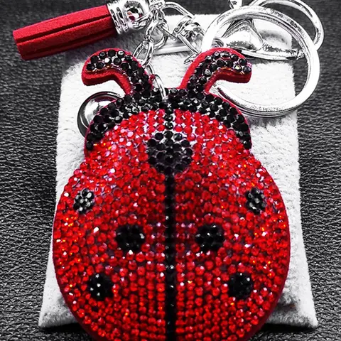 Rhinestone Lucky Charm Ladybug Design Keychain, Bag Charm for Women & Men, Ladybird Key Chain Accessories Jewelry for Birthday Gift, Daily Use, Cute Accessory, Keyrings
