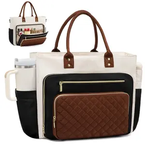 Women's 15.6 Inch Laptop Bag, Multi-Pocket Teacher Work Handbag, Travel Shoulder Bag with Large Cup Holder, Waterproof Scratch-Resistant