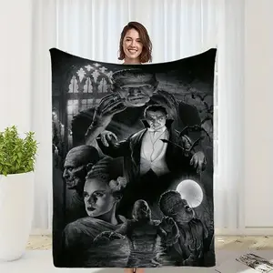Frankenstein's monster themed flannel blanket, perfect for all seasons, travel, camping, and naps, a unique birthday gift