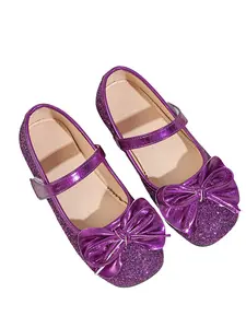 Girls' Princess Flat Shoes, Bow Tie Design, Velcro Straps, PU Leather Upper, Rubber Sole, Perfect for Parties and Daily Wear