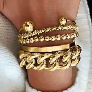 5-piece Fashion Chain Style Open Cuff Bracelet Set for Women, Stackable Bracelet, Ideal for Holiday Gifts, Perfect for Dates and Parties, Modern Fashion Accessories, Jewellery Accessories, Jewelry Accessory, Trendy Jewelry