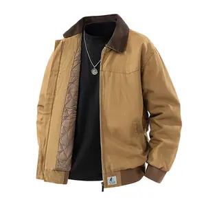 Fleece Lined Thickened Workwear Cotton Jacket with Sheepskin Fleece Lining Men's Dad Cotton Coat for Autumn Winter Warmth Middle-aged Elderly Men