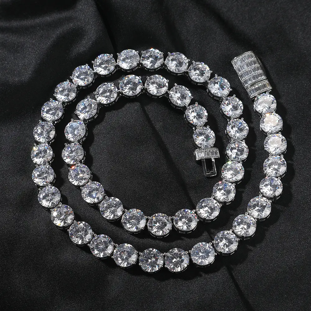 Round Stone Tennis Chain Blinged Out Iced Out Statement Necklace for Hip Hop Streetwear Vibe with Sparkling Details