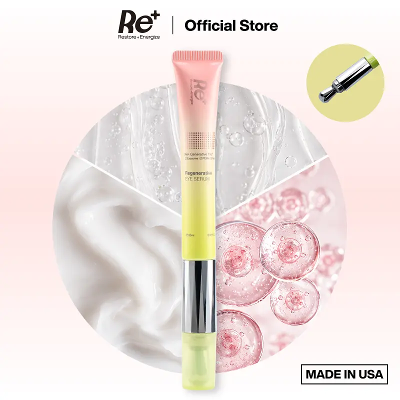 Smooths Fine Lines, Comforts Delicate Under-Eye & Depuffs Tired Eyes, Cooling Vibrating Massage Tip, PDRN + Peptide + Exosome Serum by Re+