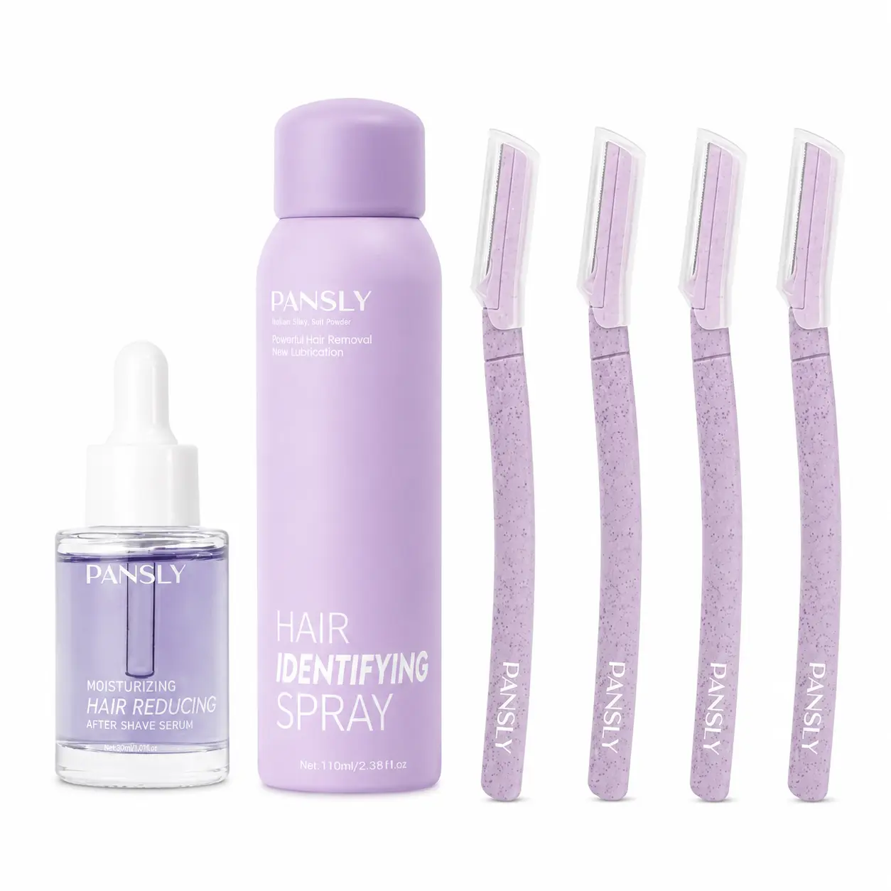 Facial Hair Removal Kit for Women, Hair Identifying Spray with 4 Precision Face Razors and After Shave Serum, Dermaplaning Tool Set for Peach Fuzz, Eyebrow Shaping, Smooth Makeup Prep