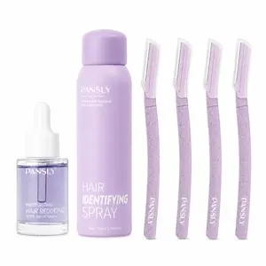 Facial Hair Removal Kit for Women, Hair Identifying Spray with 4 Precision Face Razors and After Shave Serum, Dermaplaning Tool Set for Peach Fuzz, Eyebrow Shaping, Smooth Makeup Prep