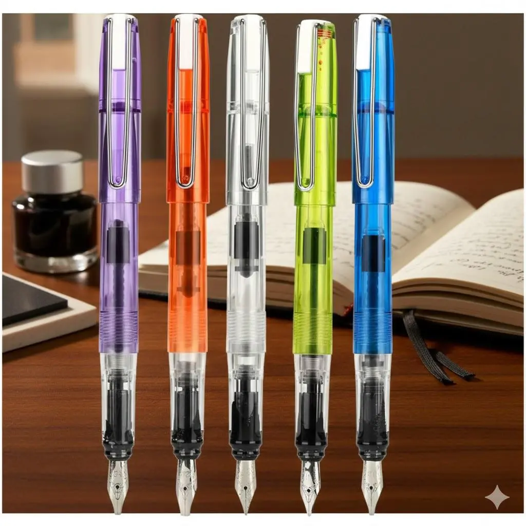 Transparent Ergonomic Pen for Kids Handwriting Practice, Anti-Slip Grip Posture Correction Design, Replaceable Ink Pen, Refillable Ink Cartridge Student Exam & Office Use, Gradient Color Ink for Smooth Writing.
