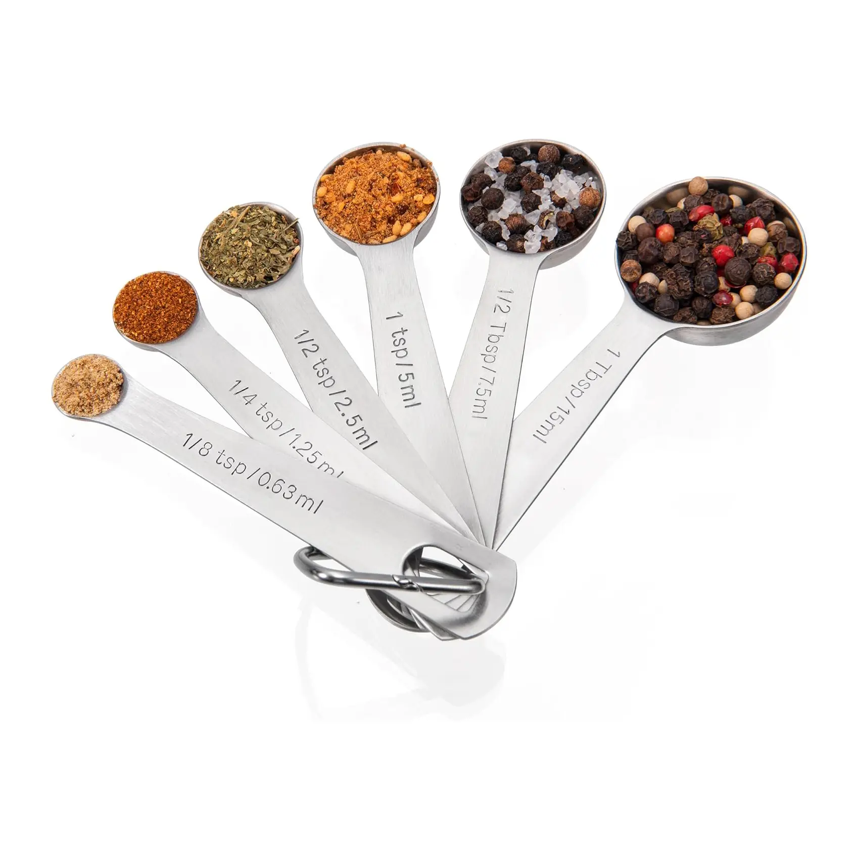 Stainless Steel Measuring Spoons Set, Coffee Scoop Spoon, Kitchen Gadgets for Cooking & Baking, Set of 6, Durable and Precise Measurements.Including 6 Measuring spoons (1/8, 1/4, 1/2 , 1 tsp, 1/2, 1 tbsp). 1 Tbsp can also be used as a coffee spoon