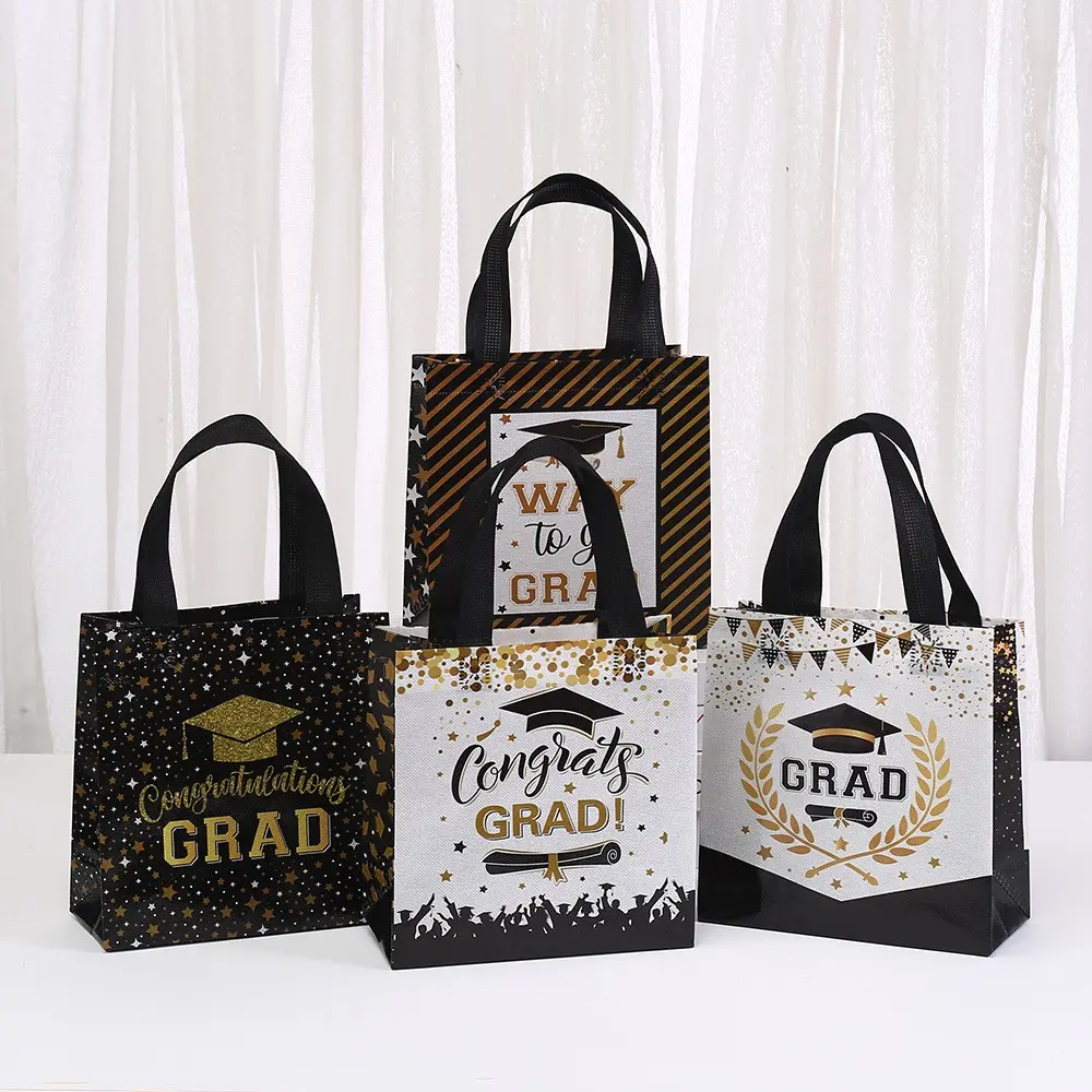Graduation Gift Bag, Non-Woven Reusable Pouch, and, Grad Hat and Diploma Print, Portable Snack Bag, High School/college Party