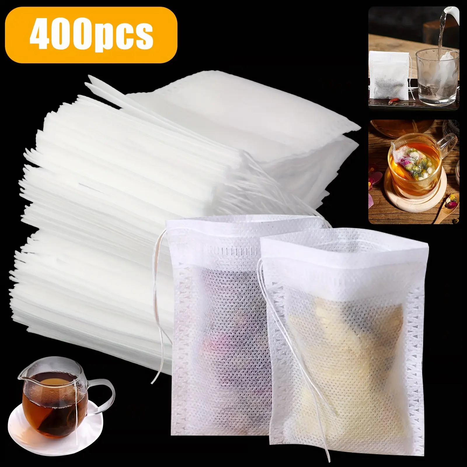 400pcs of Disposable Tea Filter Bags with Drawstring Seals, Suitable for Loose Leaf Tea, Ideal for Home, Restaurants, Hotels, And Offices