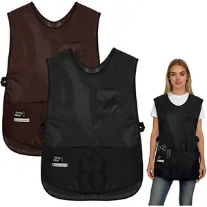 Black Adjustable Waterproof Washable Cobbler Apron (1pc) with Side Release Buckle - Sleeveless Polyester Fast-Drying Vest with 4 Pockets for Women Men, Ideal Work Gift for Kitchen Cleaning (YVIP)