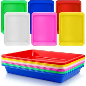 Bercoor 12 Pack Plastic Art Trays, Activity Crafts Serving Organizer Tray for Kids School Classroom DIY Projects Supply, Painting, Jewelry, Beads, 6 Colors