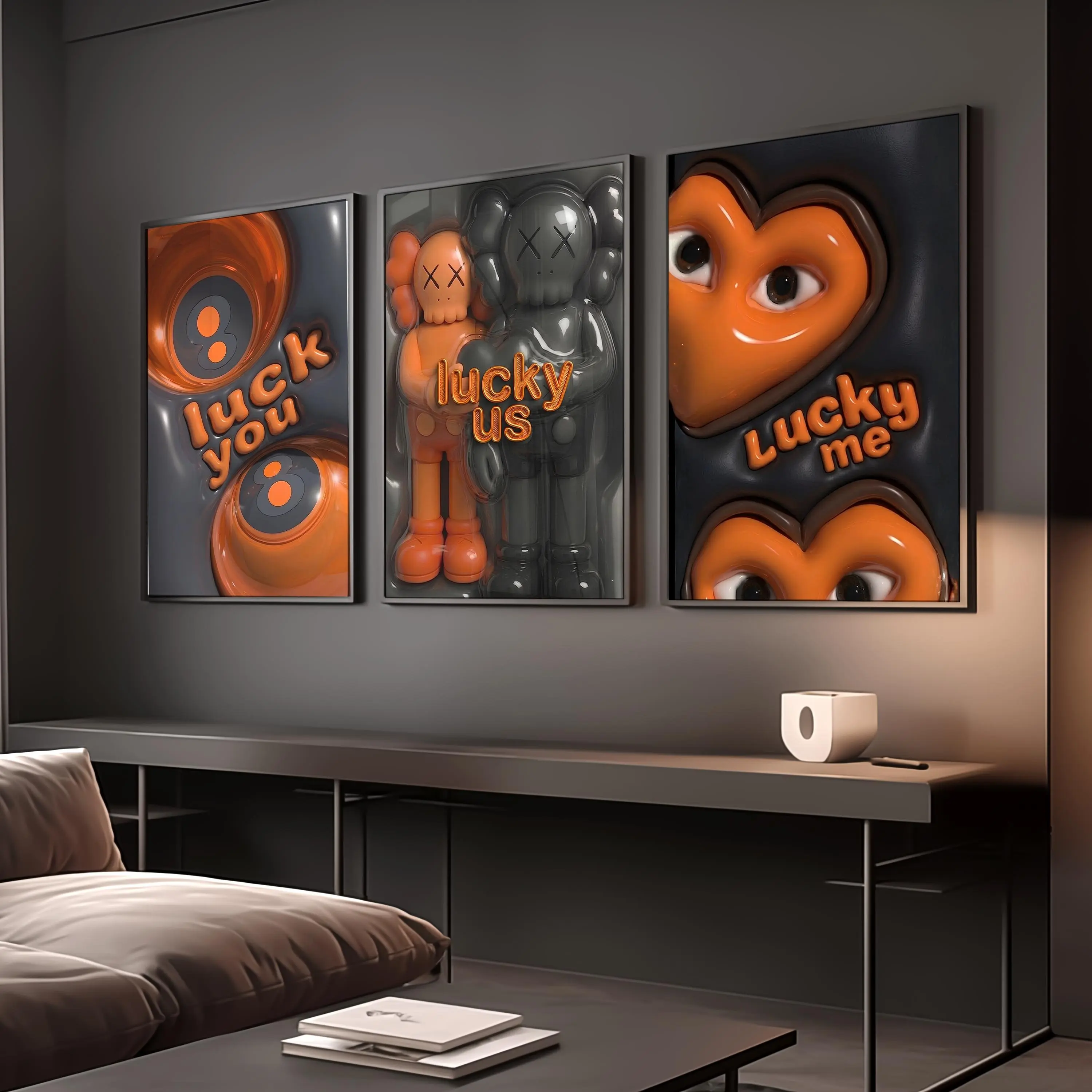 Set of 3 how luck are you HypeBeast Room Decor Cool Wall Art Set, 3D KAWS Wall Art Bundle, HypeBeast Wall Art