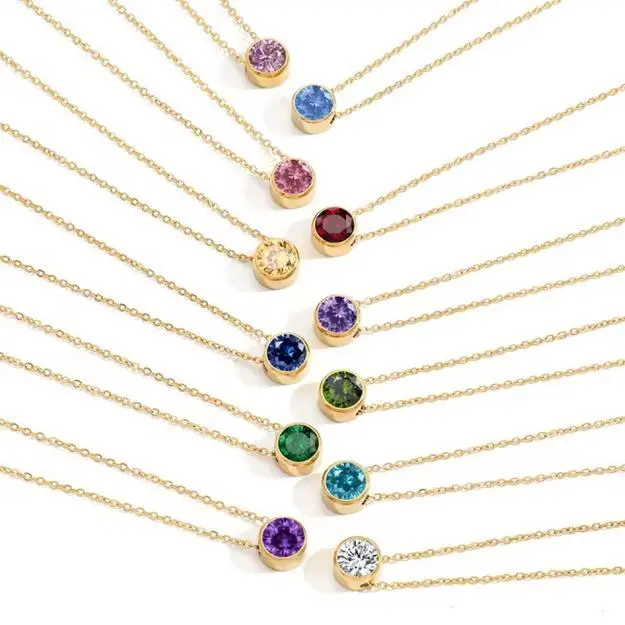 Twelve Birthstone Round Pendant Necklace Zircon Oxide Birthstone Pendant Necklace for Women Jewelry Valentine's Day Mother's Day gift Twelve Birthstone Round Pendant Necklace Zircon Oxide Birthstone Pendant Necklace for Women Jewelry Valentine's Day Mother's Day gift