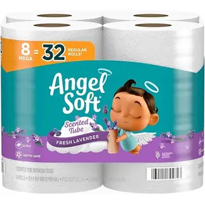 8 Mega Rolls Soft and Strong Toilet Paper With with Fresh Lavender Scented Wipes
