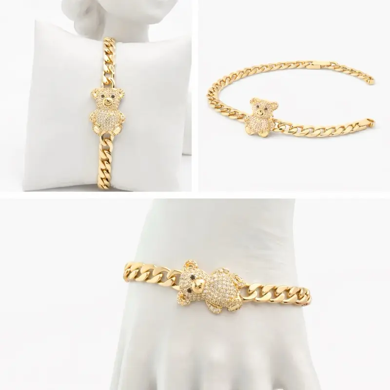 Bear Bracelets with Zircon 7 to 8 Inches Gold Plated Chain Design for Women