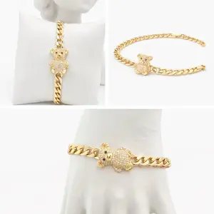 Bear Bracelets with Zircon 7 to 8 Inches Gold Plated Chain Design for Women