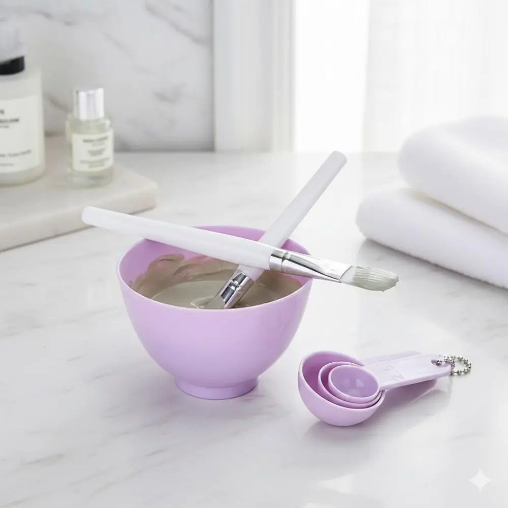 Foldable Silicone Face Mask Mixing Bowl 5-Piece Set, Makeup Brushes Spatula Scoop, Anti-Slip Grip, Round Partition Design, Professional Mixing & Blending Tool for Powder & Liquid, Travel-Friendly Reusable Skincare & Cosmetic Kit
