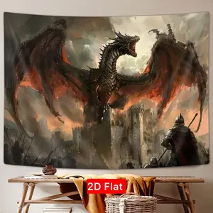 2D Flat Banner 1pc, Medieval Dragon Wall Hanging, Fantasy Dragon Poster, Gothic Rug for Bedroom, University Dorm Decor, No Power Needed