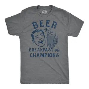Mens Beer The Breakfast Of Champions T Shirt Funny Drinking Partying Drunk Joke Tee for Guys Mens Funny T Shirts Cool Vintage Fashion T-Shirt Gift Classic Menswear Drinking Apparel for Men Funny Beer Short Dark Grey