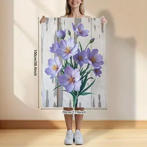 Lush Purple Floral Large Towel with Artistic Wooden Plank Background