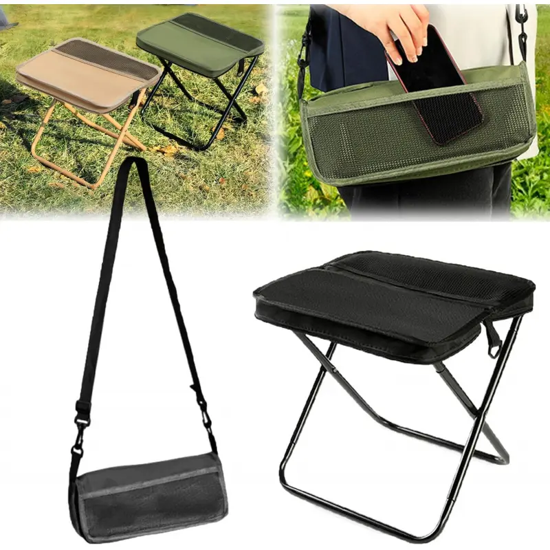 Portable Foldable Backpack Stool,Tiny Foldable Stool which can Turned Into a Satchel,Mountaineering and Hiking Portable Stools with Two Storage Pockets - Truly Free Your Hands (Black, Large)