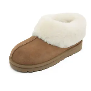 100% Australian Sheepskin Moccasin Slippers for Women/Men - Loafers Slip On Mini Boots - Lightweight Memory Foam Winter House Shoes - Comfy Shearling Snow Boots for Cold with Fluffy Collar Footwear Girl Footwear Girl Slide Sweat
