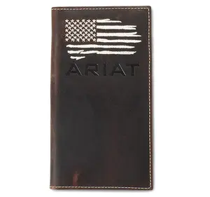 Ariat Men’s Rodeo Wallet – Distressed Leather with White American Flag & Logo