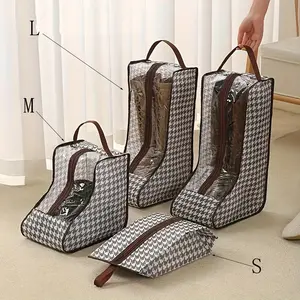 1pc Quilted Visible Shoe Bag, Long Boot Short Boot Storage Bag, Portable Dustproof Waterproof Travel Shoe Pouch, Closet Organizer