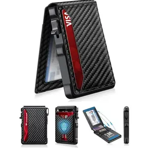 Minimalist men's ultra-thin wallet: can hold 9-13 cards, with a banknote clip and an ID window. With RF anti-theft function, aluminum alloy folding pop-up design.