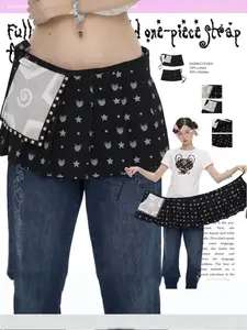 Y2K Streetwear Full-Print Rhinestone Pleated Tie-Up Hip Cover Skirt - 1-Piece Wrap Layered Styling Fashion Accessory