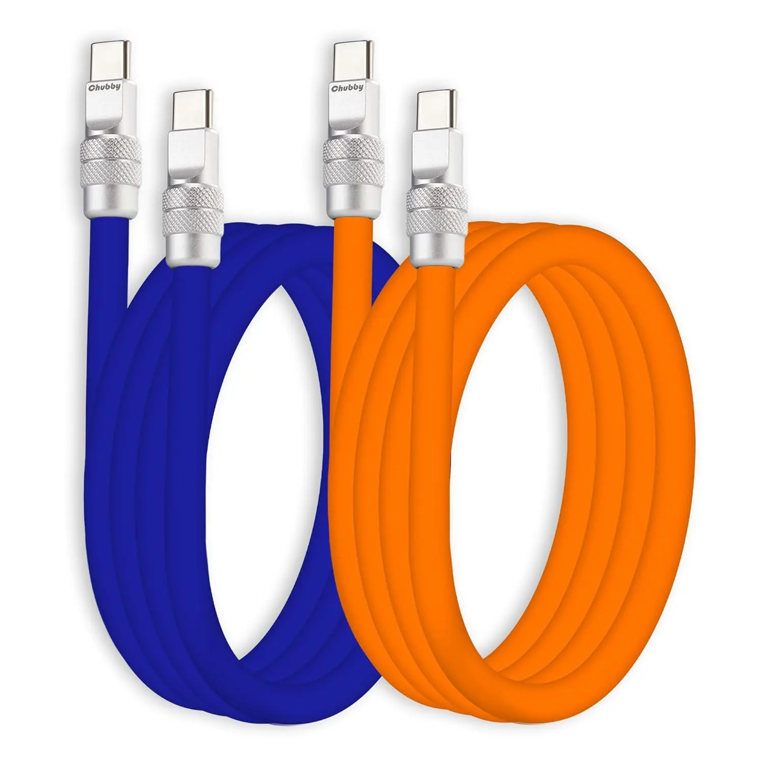 [New deal] -  2-Pack Couple Chubby 240W USB C Cable Extra Thick Silicone Fast Charging Cable Compatible with iPhone 17-15 Series iPad Galaxy Series, Dark Blue+Orange, Type-C to Type-C, 6.6FT