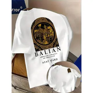 Men's BALIAN & AZAT EREZ Dual-Sided Print T-Shirt - Lightweight Breathable Short Sleeve Tee with Front/Back Logos, Regular Fit Round Neck, Machine Washable Casual Summer Streetwear for Casual Attire & All-Season Comfort
