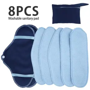 8-Piece Reusable Menstrual Pad Set, Soft Breathable Hypoallergenic Absorbent Feminine Hygiene Pads with Storage Bag