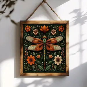 Folklorico Dragonfly Art Print- Colorful Mexican Folk Art, Boho Wall Decor, Botanical Floral Insect Illustration, Nature-Inspired Home Decor