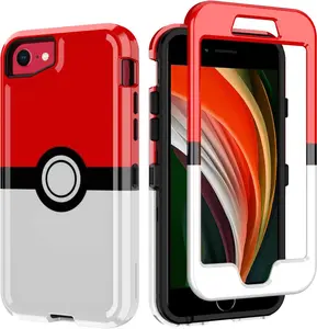 SupBox Anime Cartoon Kawaii Red&White Ball Pattern Hard PC & Inner Silicone Hybrid Armor Defender Case for iPhone SE 2nd Gen & iPhone 3rd Gen