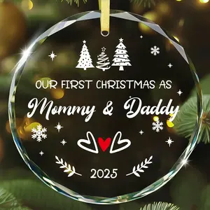 2025 Our First Christmas As Mommy and Daddy Ornament Glass New Mom and Dad Hanging Ornaments New Parents Christmas Ornament Keepsake Gifts for First Time Moms Dads