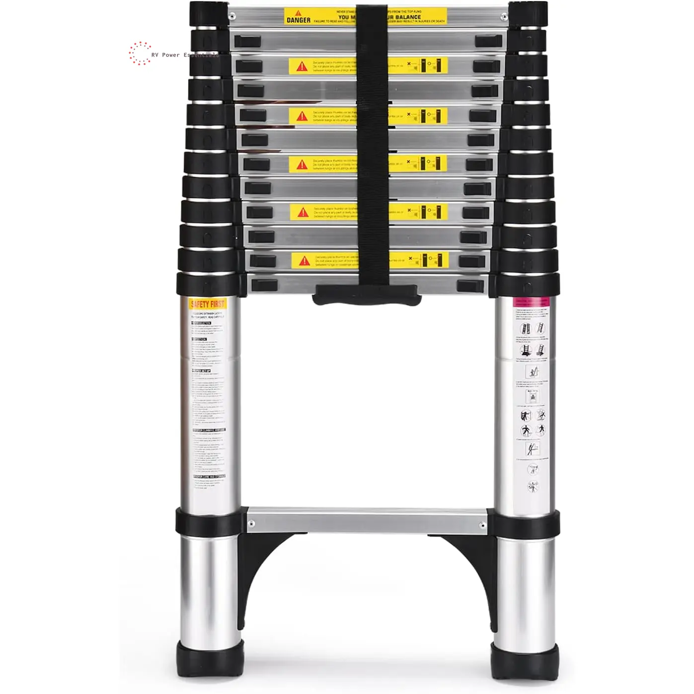 Telescoping Ladder, Soctone 12.5 FT Aluminum Lightweight Extension Ladder with 2 Triangle Stabilizers, Heavy Duty 330Lbs Max Capacity, Multi-Purpose Collapsible Ladder for RV or Outdoor Work