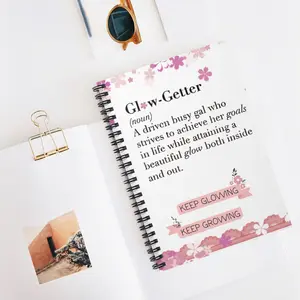 Glow Getter Motivational Notebook | Spiral Bound | Gift for Best Friend | Gift for Sister | Positive Quote | 118 Pages Lined with Pocket Folder