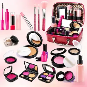 Kids Simulated Makeup Kit, Non-Toxic Play Makeup Set with Cosmetic Bag, Perfect Birthday & Christmas Gift for Girls Ages 3+