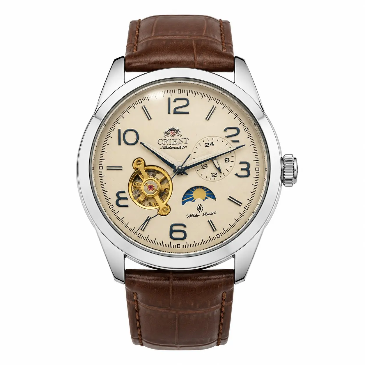 Men's Automatic Mechanical Watch - Hollow Movement, Sun-Moon Phase, 24H Sub-Dial, Waterproof Wristwatch with Leather or Steel Band, Ideal for Business Casual, Gift for Him