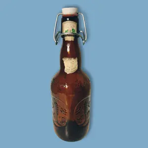 Vintage 1970s Collectible Grolsch Lager Brown Beer Crown Cap Bottle with Porcelain Swing Top Lid