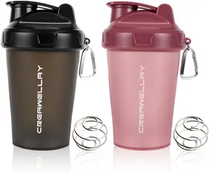 2 Pack Shaker Bottles for Protein Mixes, 17 oz Small Protein Shaker Bottle with Handle, Gym Shaker Cups with Blending Ball for Pre Workout, BPA-Free & Dishwasher Safe (Black, Pink)